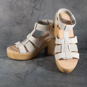 Dr. Scholl's Women Faux-Wood Bottom Wedge Sandals Blossom Vapor Grey Size 11 M